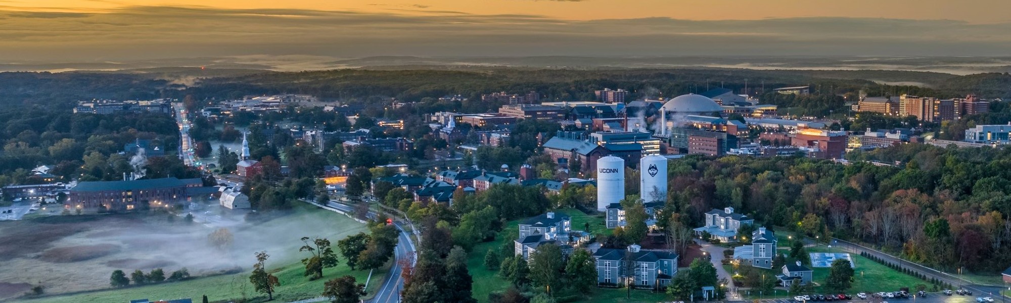 drone photo over UConn's campus